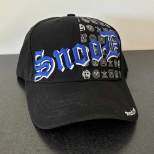 Black cap with blue Snood Lettering