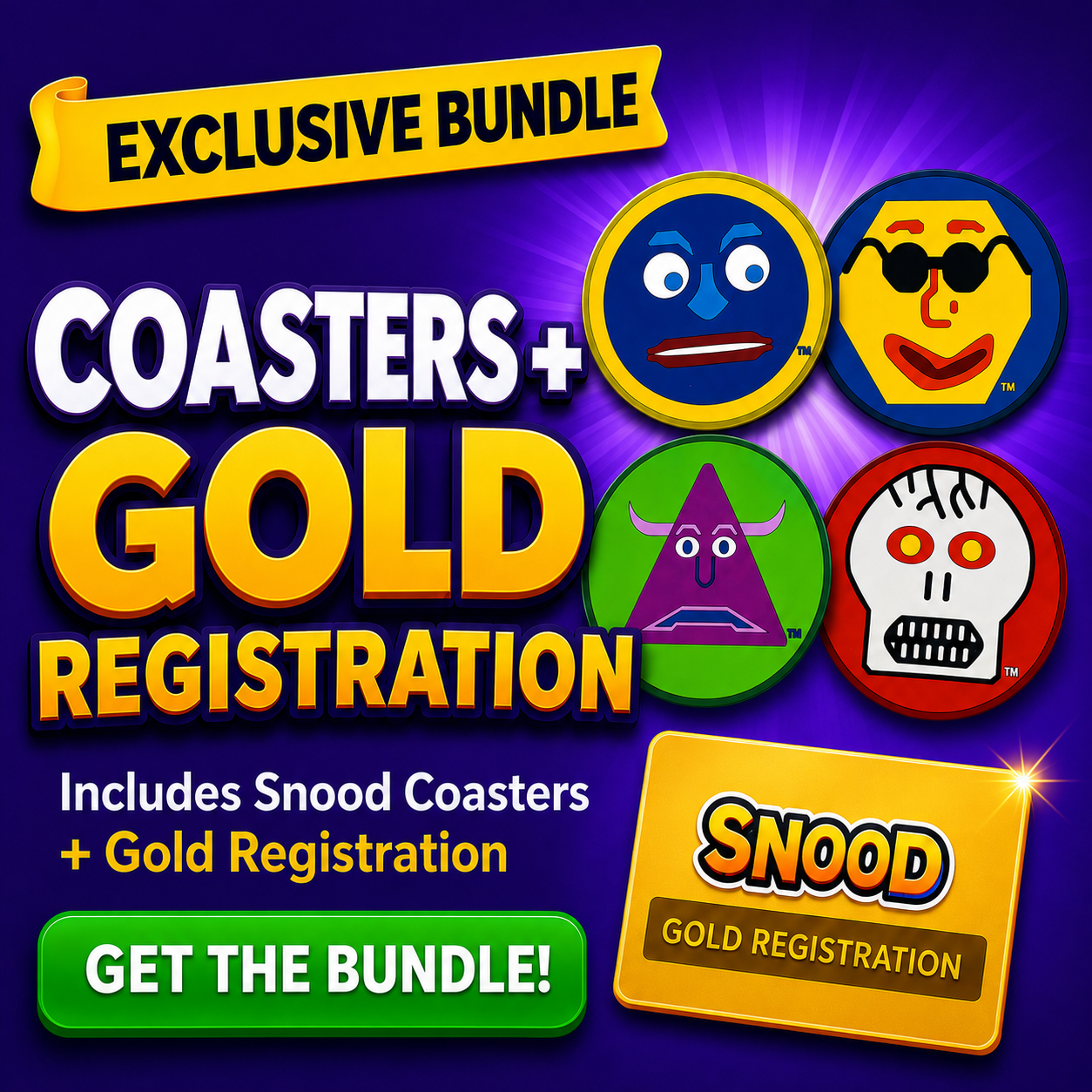 Snood Original – Gold Registration + Snood Coasters Bundle