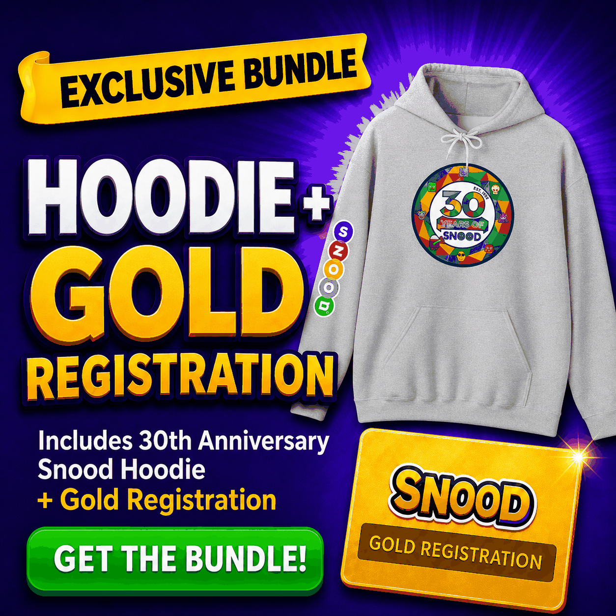 Snood Original - Gold Registration + 30th Anniversary Snood Hoodie Bundle